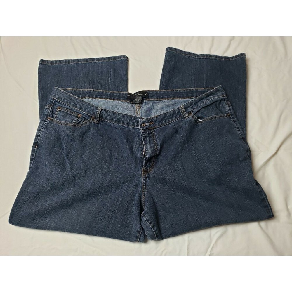 VENEZIA Women's Size 24P Flare Leg Stretch Dark Blue Denim Jean 27 in. Inseam